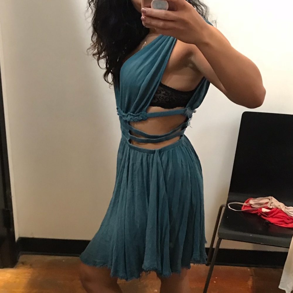 Boho style frayed teal dress - Free People